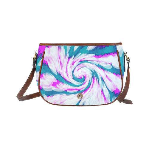 Turquoise Pink Tie Dye Swirl Abstract Saddle Bag/Large (Model 1649)