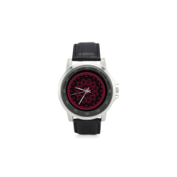 mandala rojo chakra muladhara: aumenta la autoestima, Unisex Stainless Steel Leather Strap Watch(Model 202)