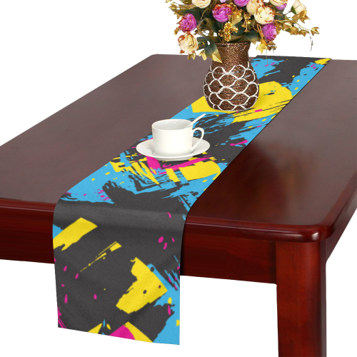 Colorful paint stokes on a black background Table Runner 16x72 inch