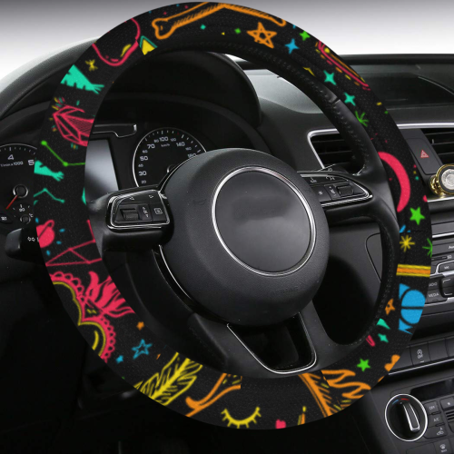 Funny Nature Of Life Sketchnotes Pattern 1 Steering Wheel Cover with Anti-Slip Insert