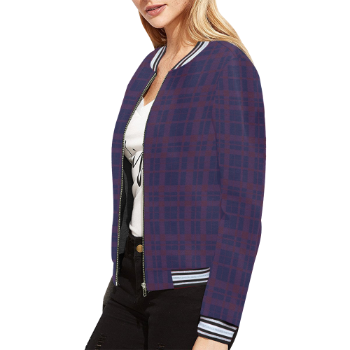 Purple Plaid Rock Style All Over Print Bomber Jacket for Women (Model H21)