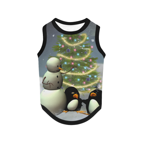 Snowman with penguin and christmas tree All Over Print Pet Tank Top
