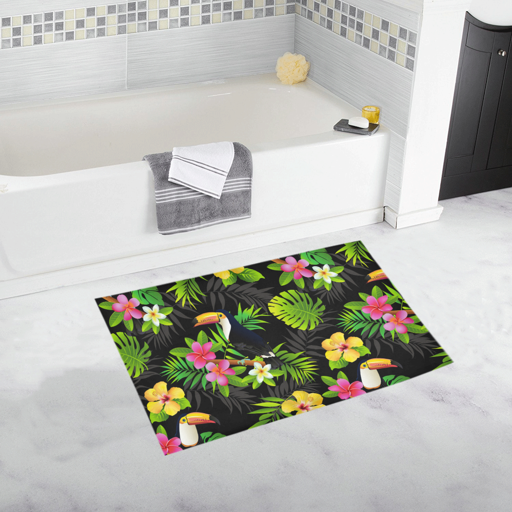 Toucans And Tropical Plants Pattern Bath Rug 20''x 32''