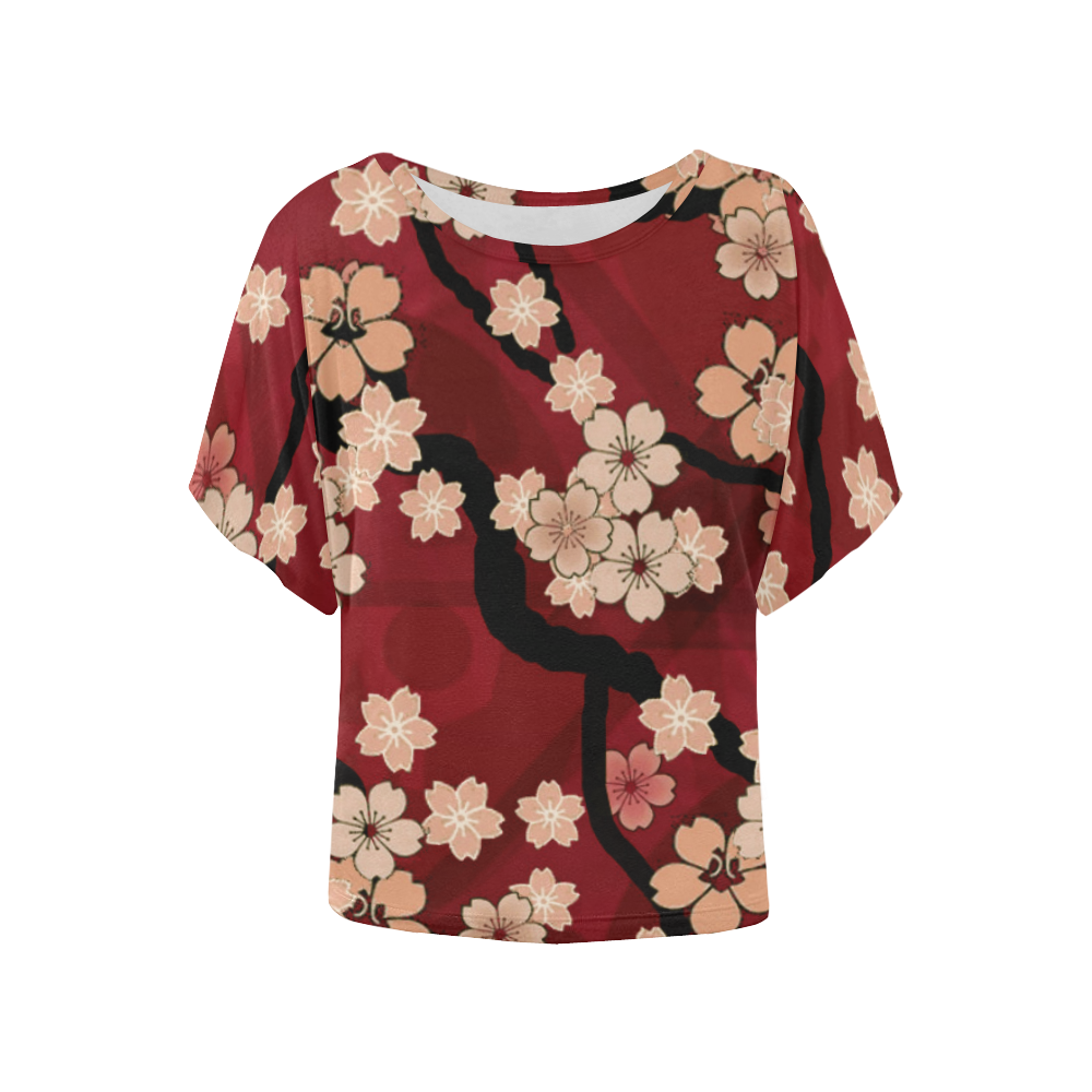 Sakura Breeze Ruby Wine Women's Batwing-Sleeved Blouse T shirt (Model T44)