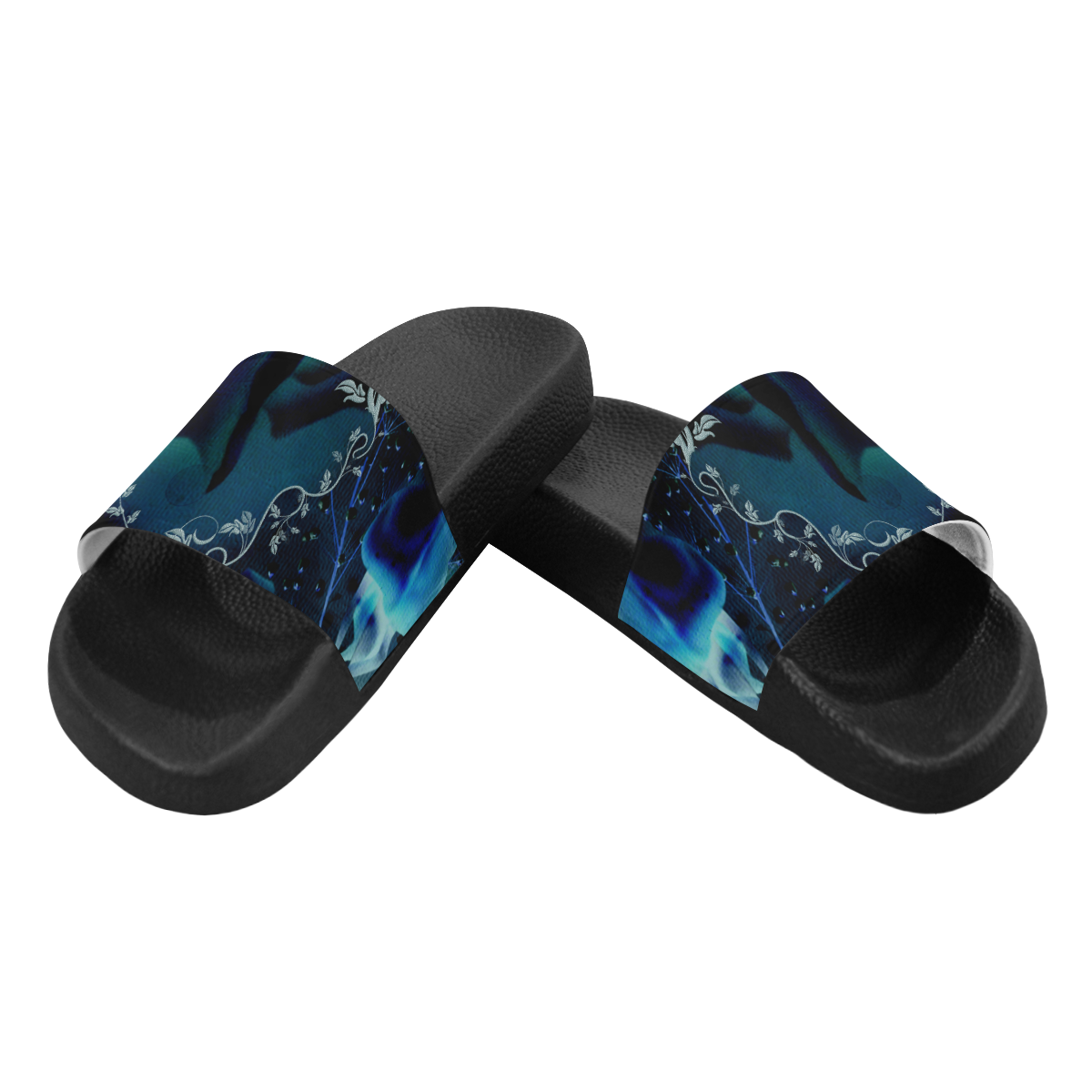 Floral design, blue colors Men's Slide Sandals (Model 057)