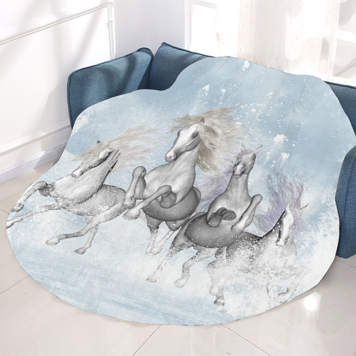 Awesome white wild horses Circular Ultra-Soft Micro Fleece Blanket 60"