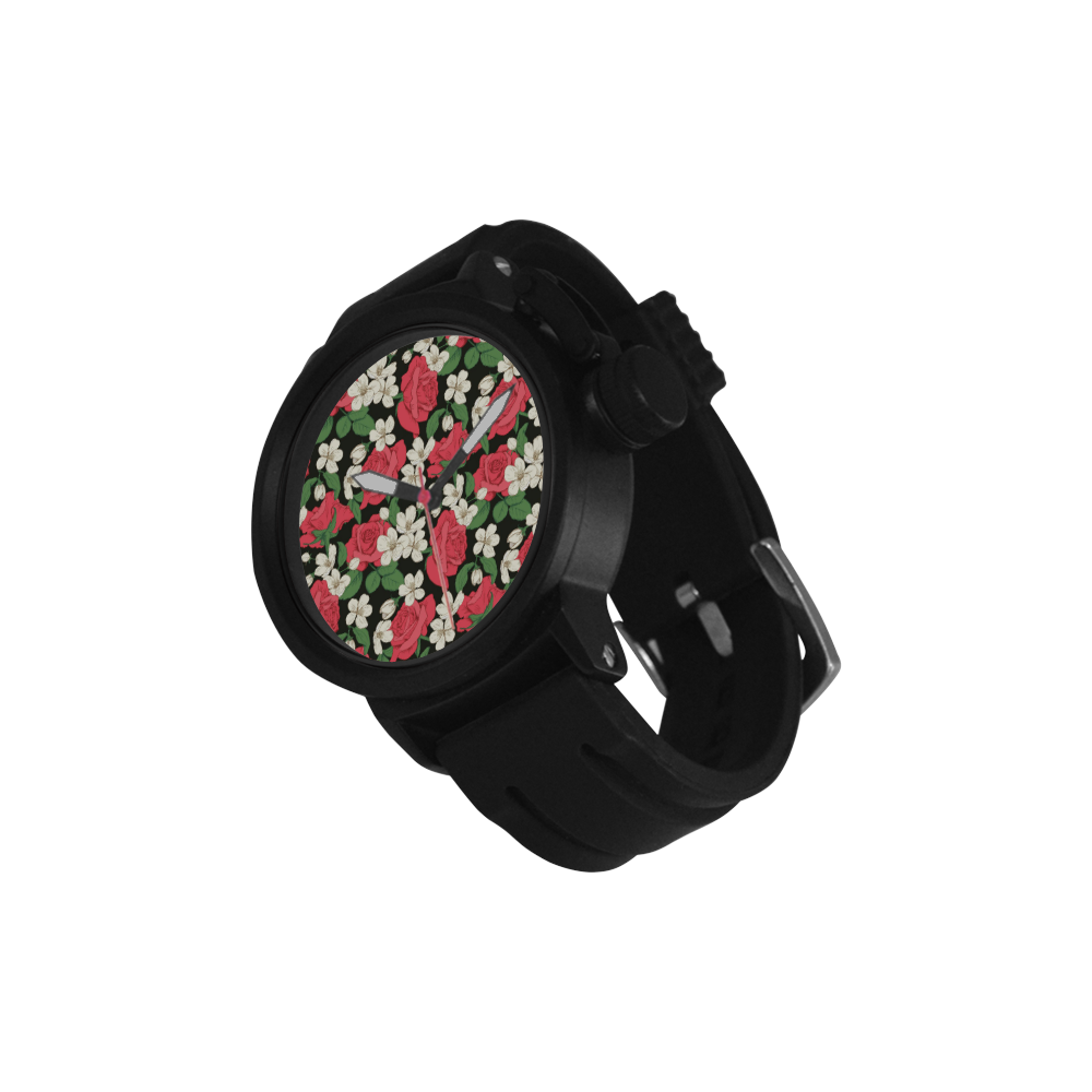 Pink, White and Black Floral Men's Sports Watch(Model 309)