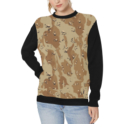 Desert Camouflage Pattern - Vest Style Black Women's Rib Cuff Crew Neck Sweatshirt (Model H34)
