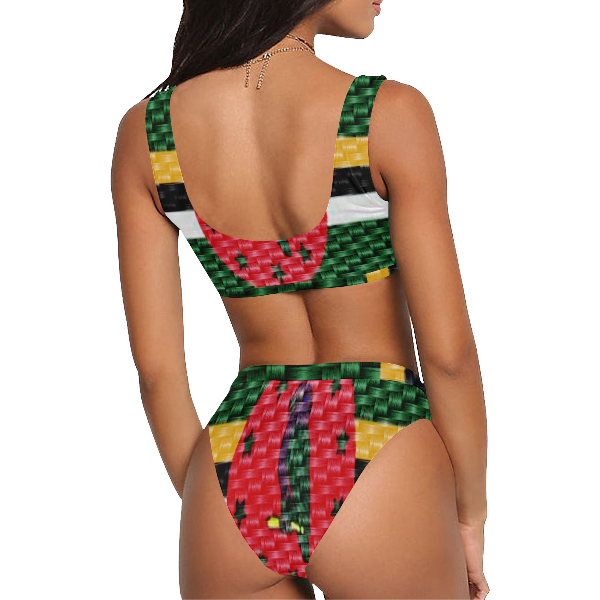 DOMINICA FLAG Sport Top & High-Waisted Bikini Swimsuit (Model S07)