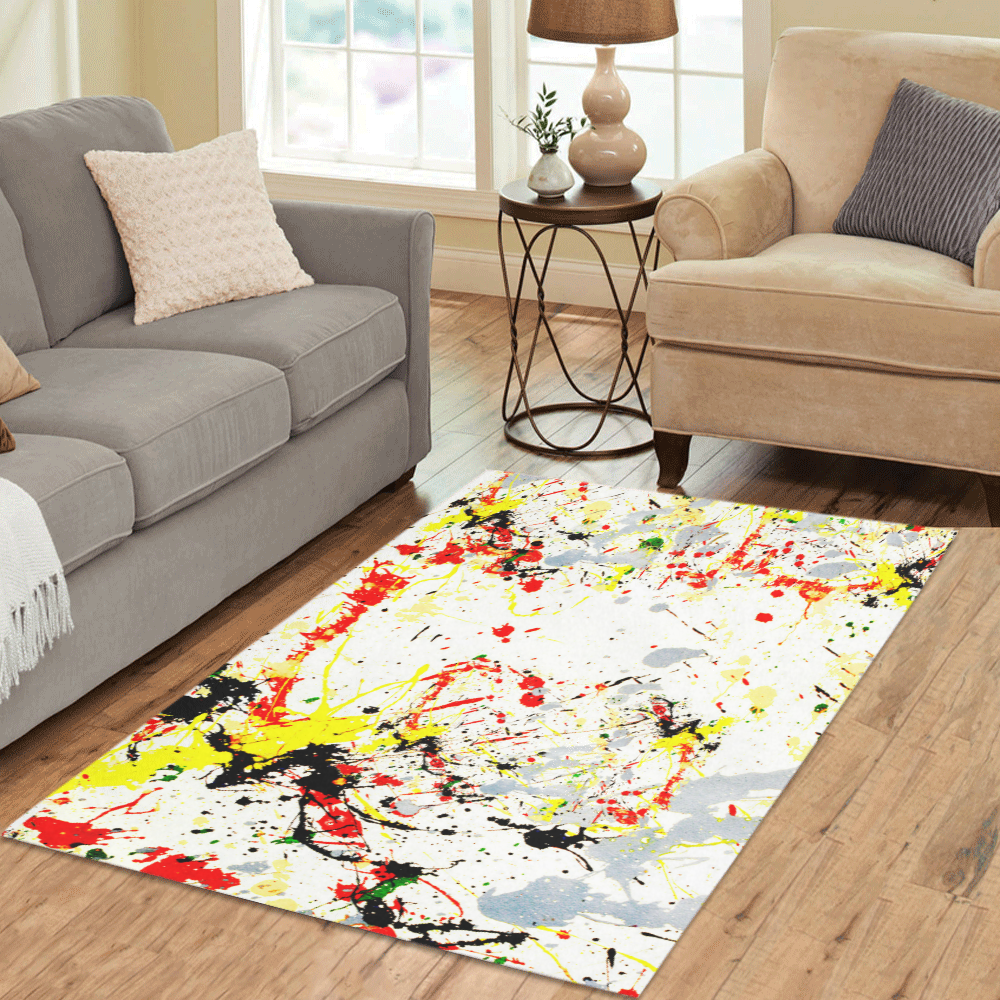 Black, Red, Yellow Paint Splatter Area Rug 5'3''x4'