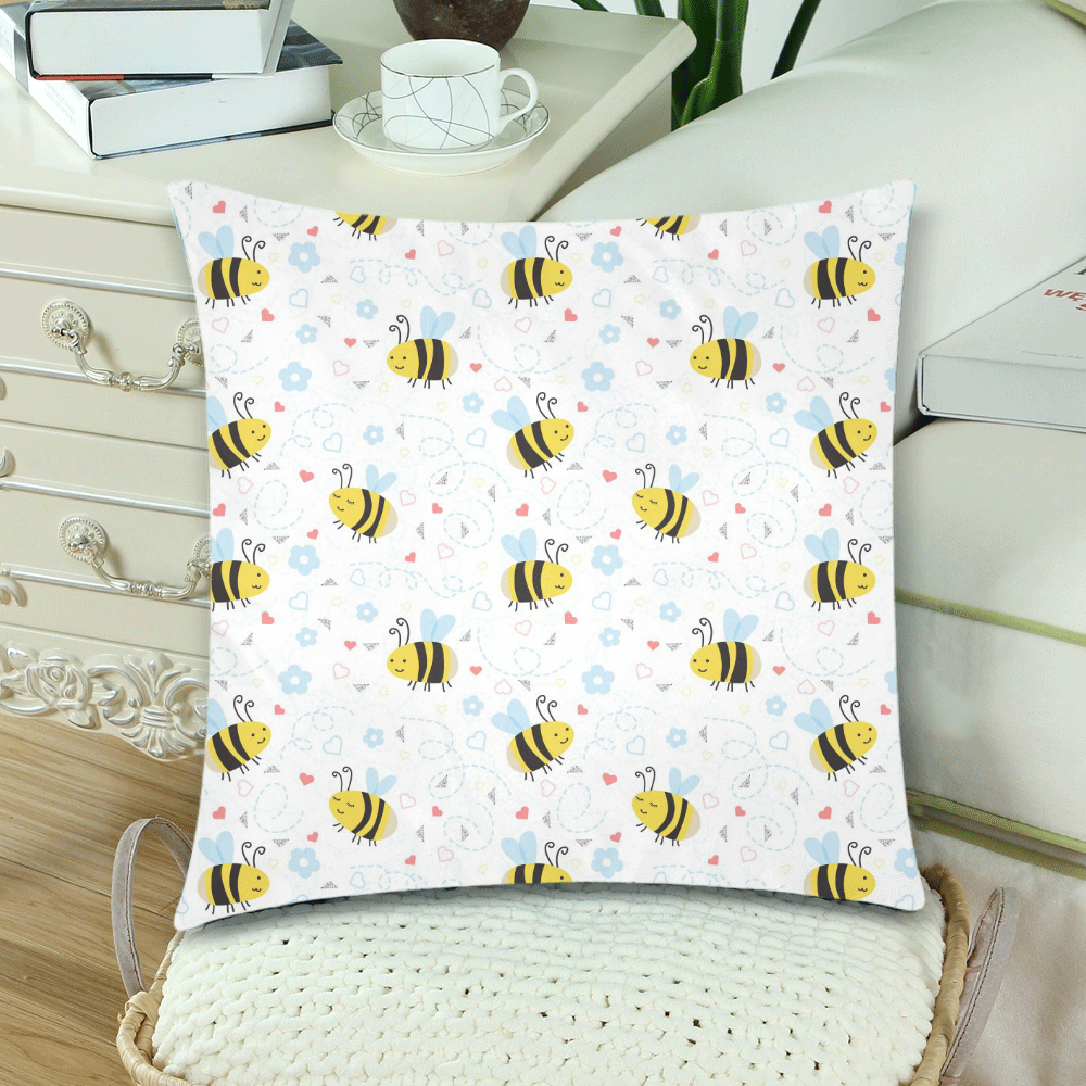 Cute Bee Pattern Custom Zippered Pillow Cases 18"x 18" (Twin Sides) (Set of 2)