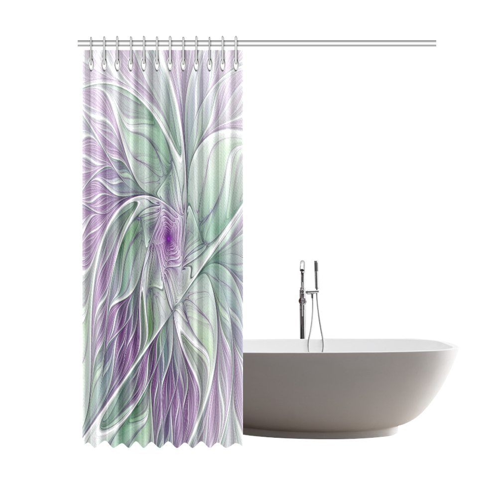 Flower Dream Abstract Purple Sea Green Floral Fractal Art Shower Curtain 69"x84"