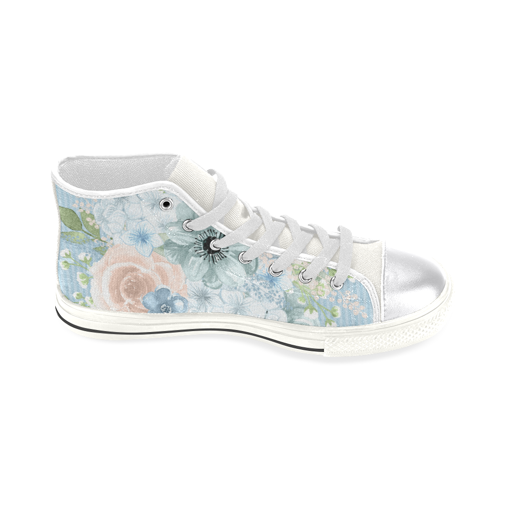 Floral Flower Shoes, Sweet Pastel Flower Women's Classic High Top Canvas Shoes (Model 017)