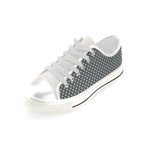 Silver polka dots Low Top Canvas Shoes for Kid (Model 018)