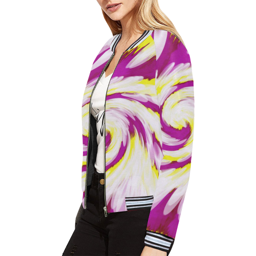 Pink Yellow Tie Dye Swirl Abstract All Over Print Bomber Jacket for Women (Model H21)
