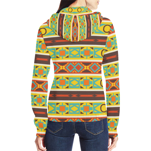 Ovals rhombus and squares All Over Print Full Zip Hoodie for Women (Model H14)