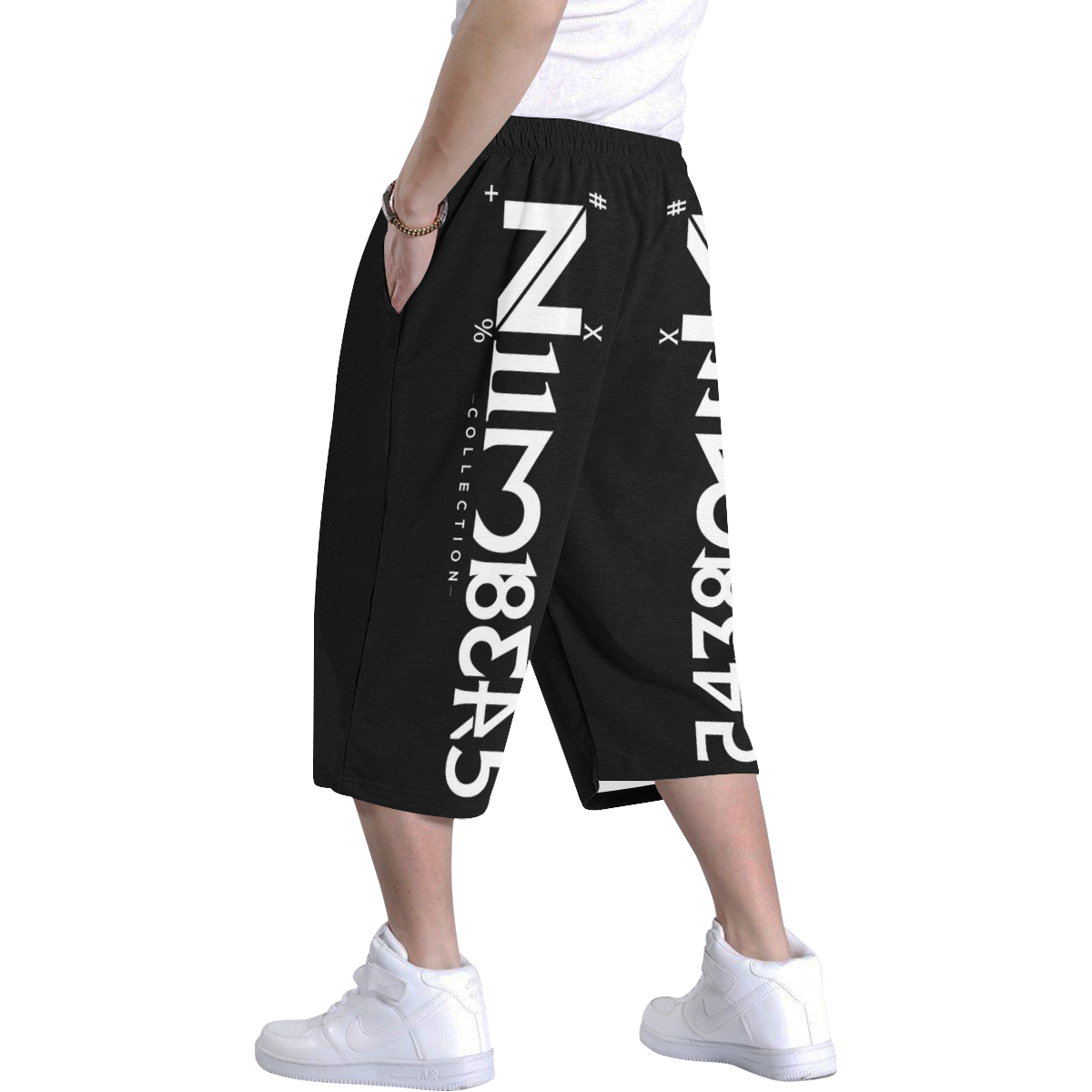 NUMBERS Collection Black Men's All Over Print Baggy Shorts (Model L37)