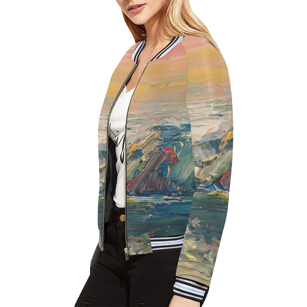 Mountains painting All Over Print Bomber Jacket for Women (Model H21)
