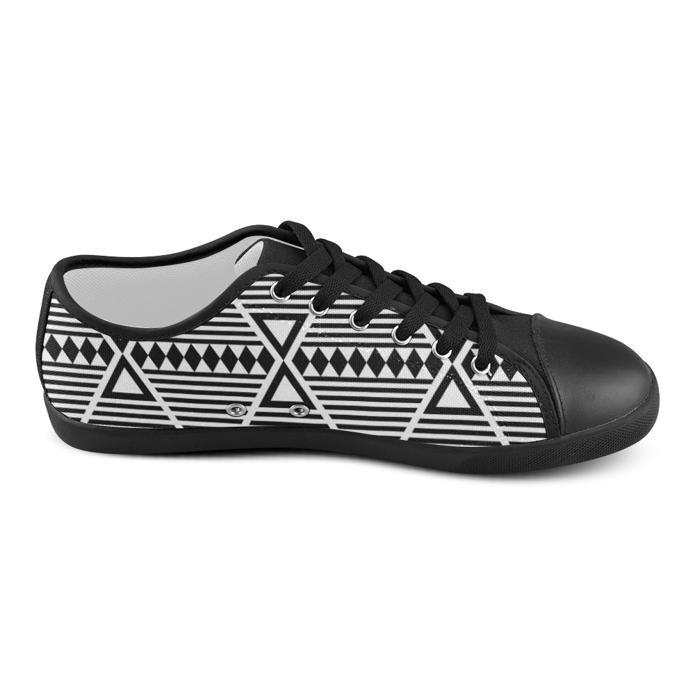Black Aztec Tribal Canvas Shoes for Women/Large Size (Model 016)