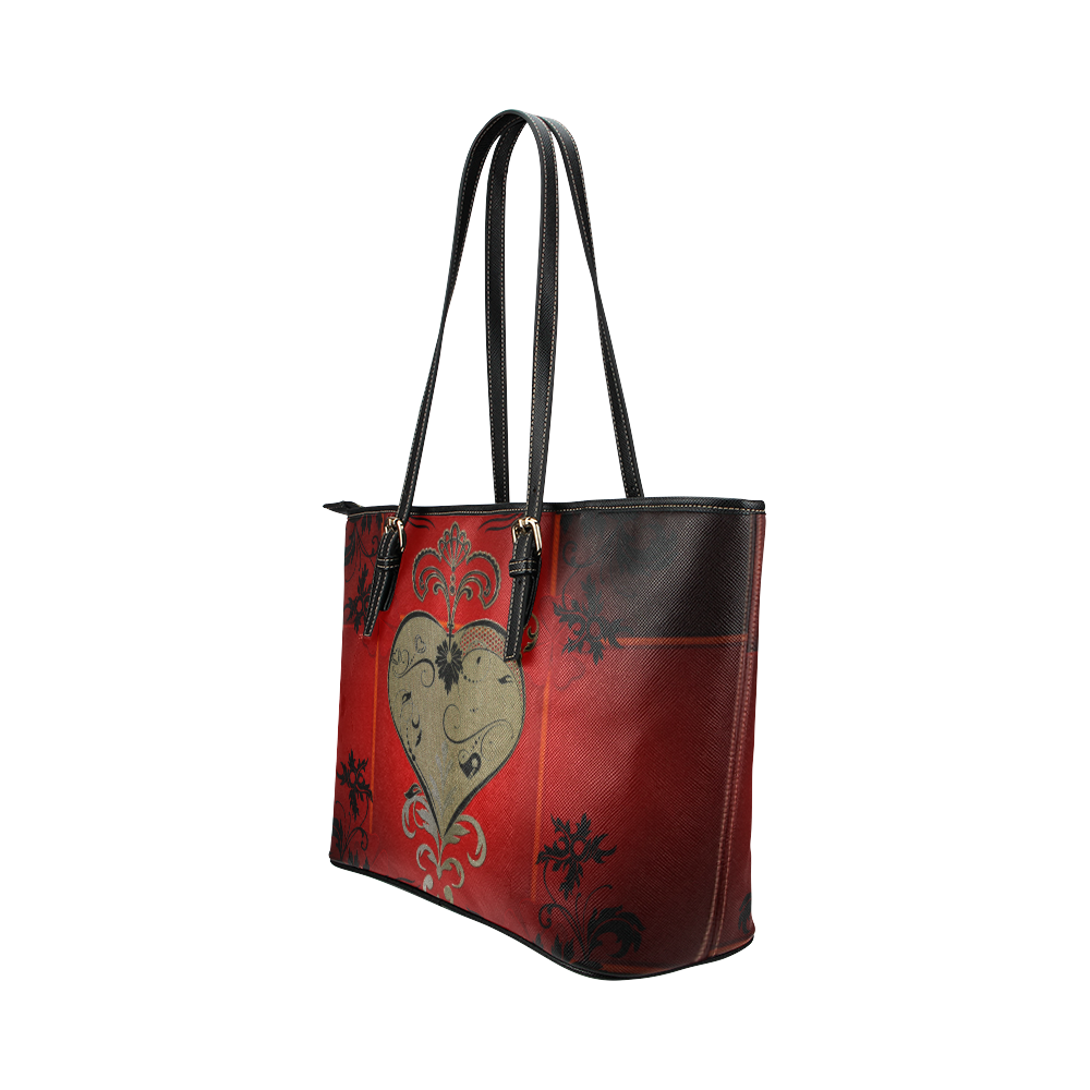 Wonderful decorative heart Leather Tote Bag/Small (Model 1651)