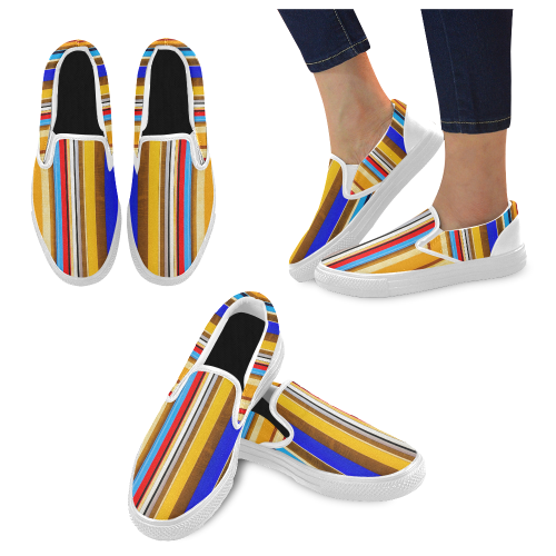 Colorful abstract pattern stripe art Women's Unusual Slip-on Canvas Shoes (Model 019)