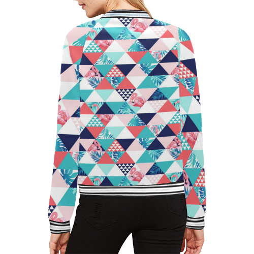 Flamingo Triangle Pattern All Over Print Bomber Jacket for Women (Model H21)