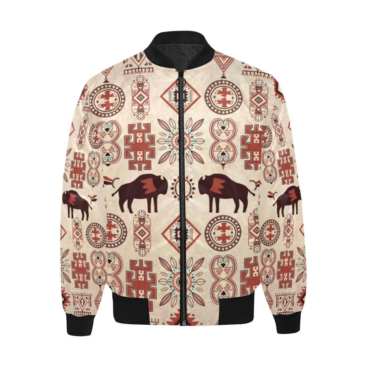 American Native Buffalo All Over Print Quilted Bomber Jacket for Men (Model H33)