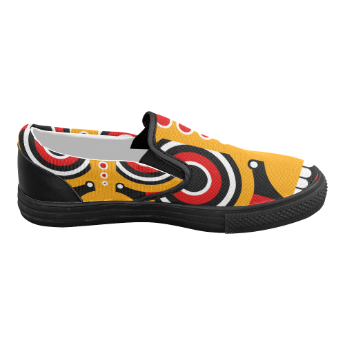 Red Yellow Tiki Tribal Women's Slip-on Canvas Shoes (Model 019)