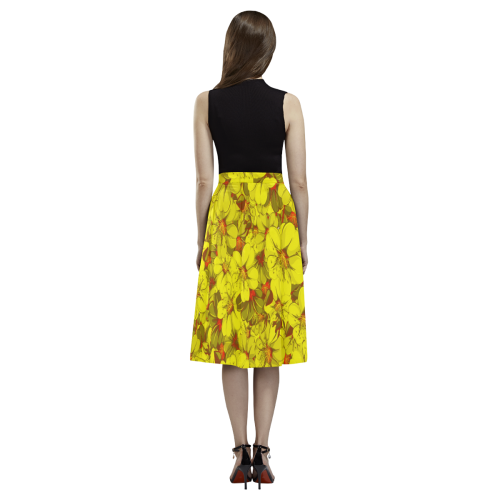Yellow flower pattern Aoede Crepe Skirt (Model D16)