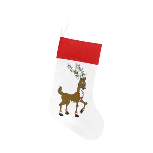 Rudy Reindeer With Lights White/Red Christmas Stocking
