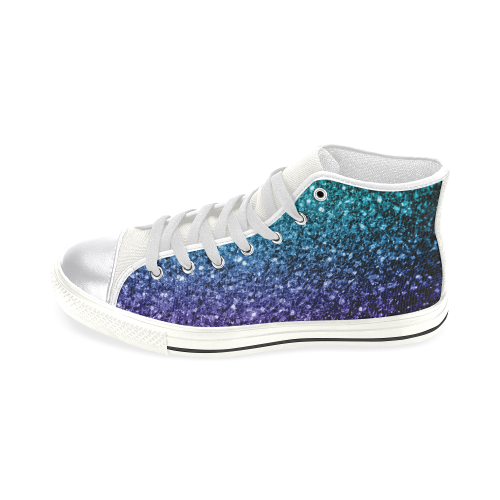 Beautiful Aqua blue Ombre glitter sparkles Women's Classic High Top Canvas Shoes (Model 017)
