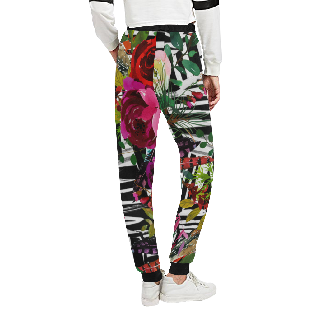 Floral On Zebra Unisex All Over Print Sweatpants (Model L11)