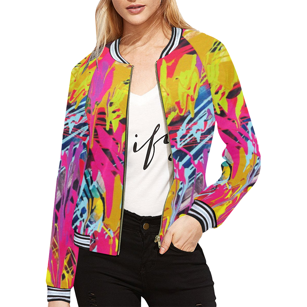 Wondering All Over Print Bomber Jacket for Women (Model H21)