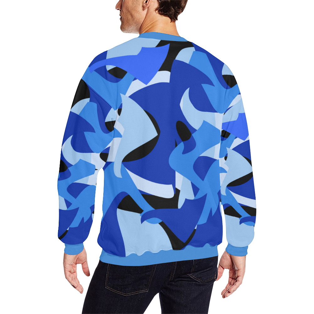Camouflage Abstract Blue and Black Men's Oversized Fleece Crew Sweatshirt (Model H18)