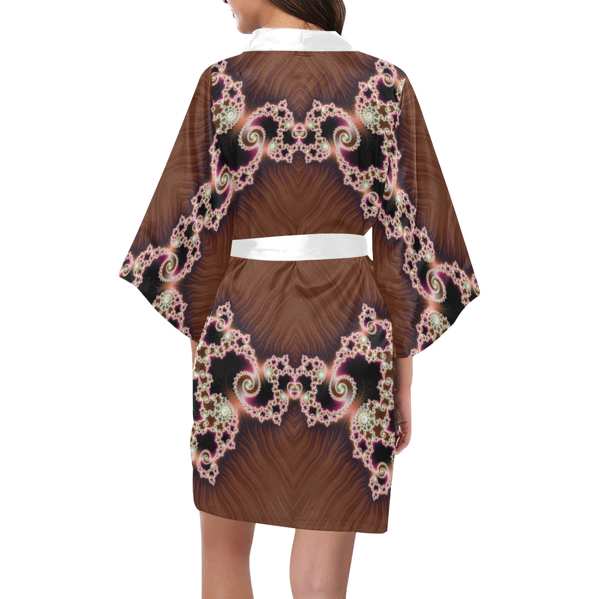 Copper and Pink Hearts Lace Fractal Abstract Kimono Robe