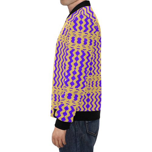 Purple Yellow Modern  Waves Lines All Over Print Bomber Jacket for Men (Model H19)
