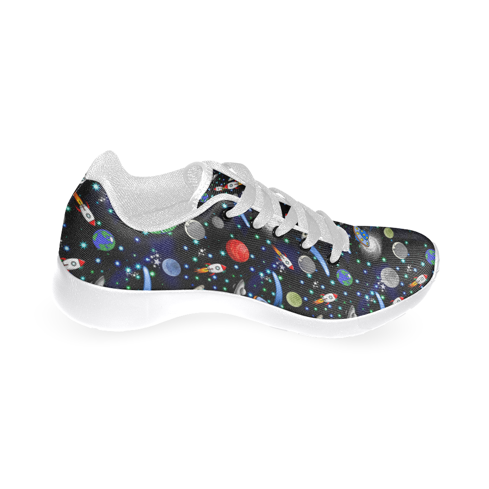 Galaxy Universe - Planets, Stars, Comets, Rockets (White Laces) Women’s Running Shoes (Model 020)