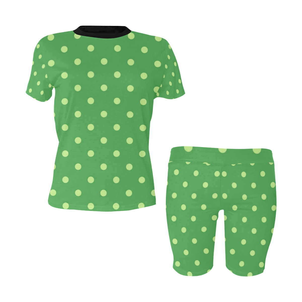 Green Polka Dots Women's Short Yoga Set