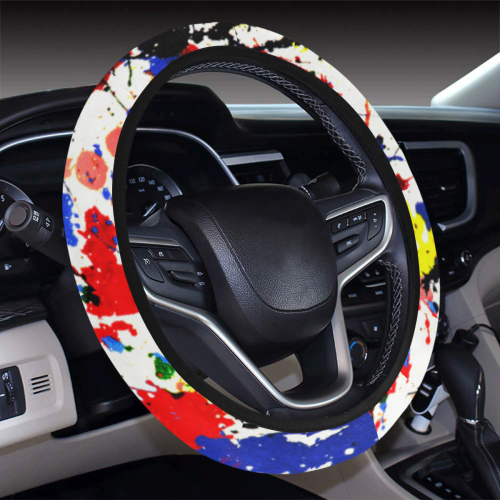 Blue and Red Paint Splatter Steering Wheel Cover with Elastic Edge