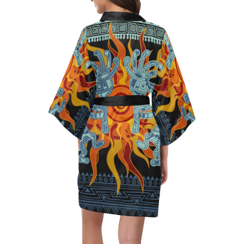 Native American Kokopelli Musicans - Sun Border 1 Kimono Robe