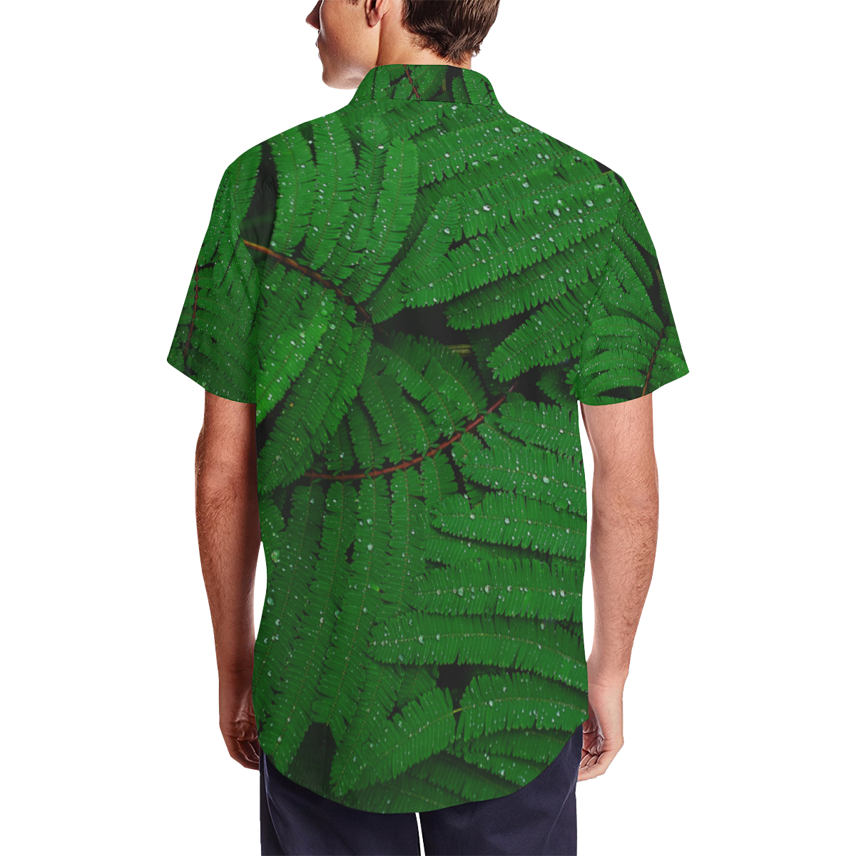 Forest Green Plants with Dew Photo Men's Short Sleeve Shirt with Lapel Collar (Model T54)
