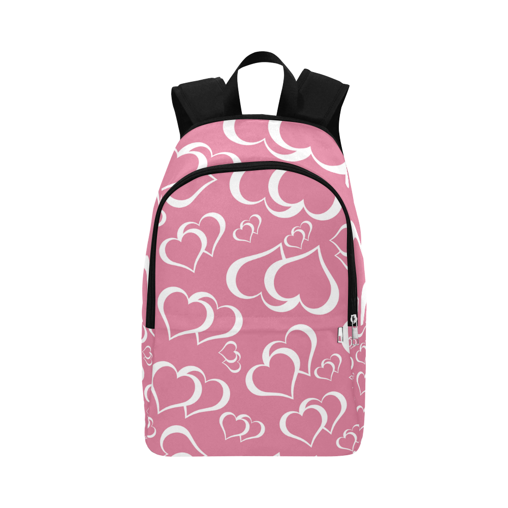 White and Rose Pink Hearts Pattern Fabric Backpack for Adult (Model 1659)