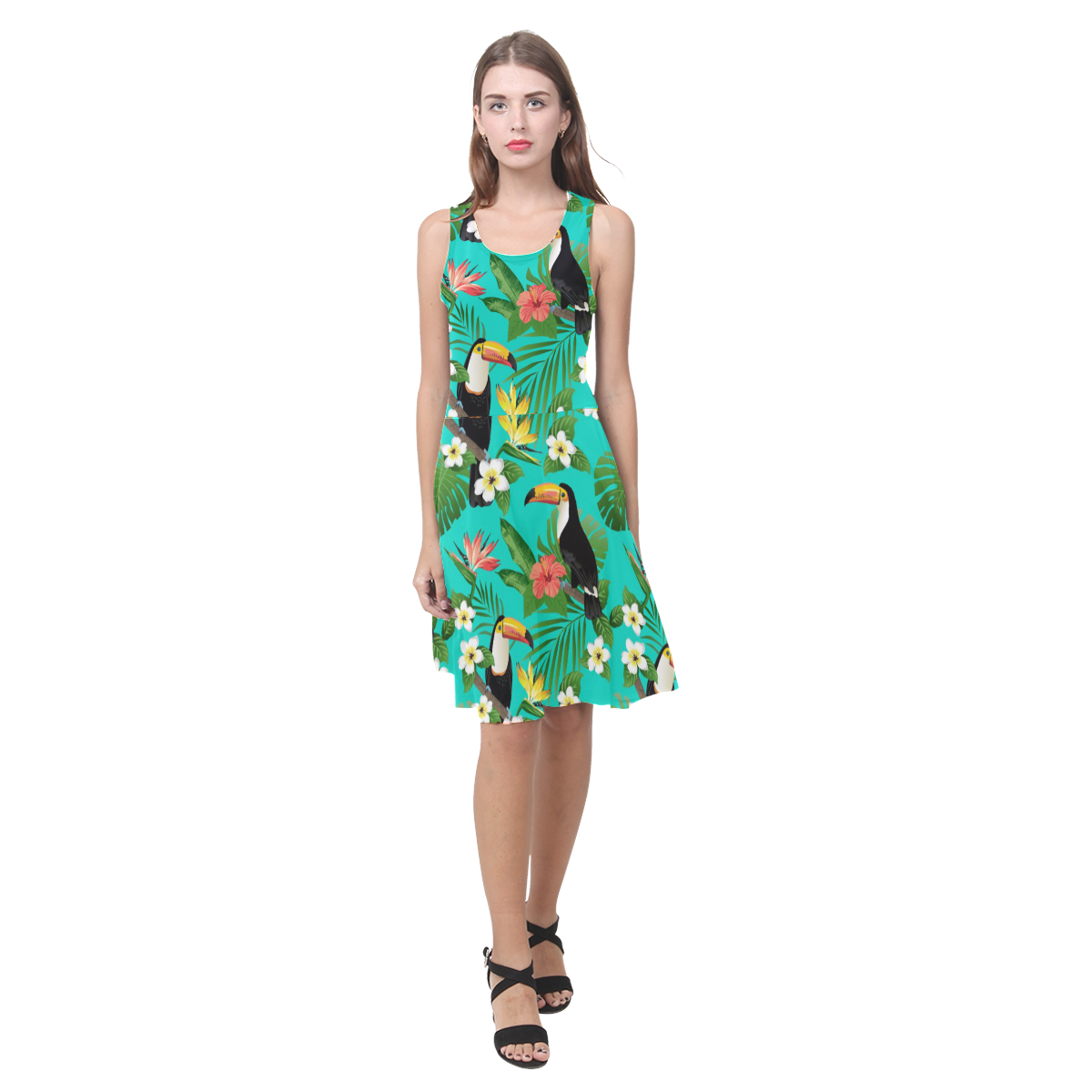 Tropical Summer Toucan Pattern Atalanta Casual Sundress(Model D04)