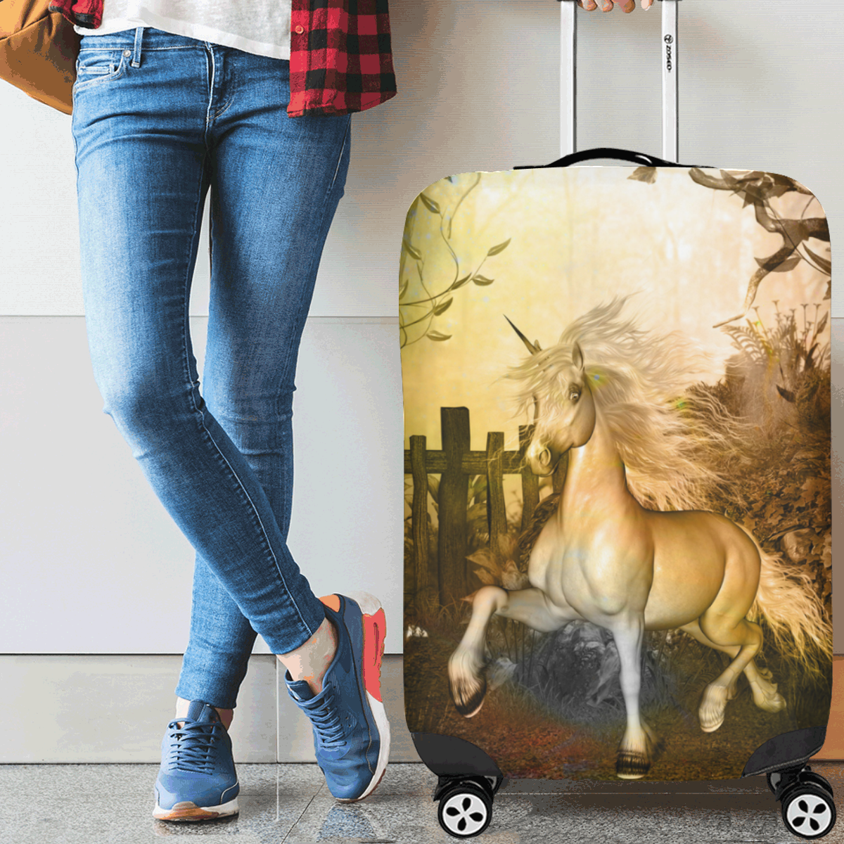 White unicorn in the night Luggage Cover/Large 26"-28"