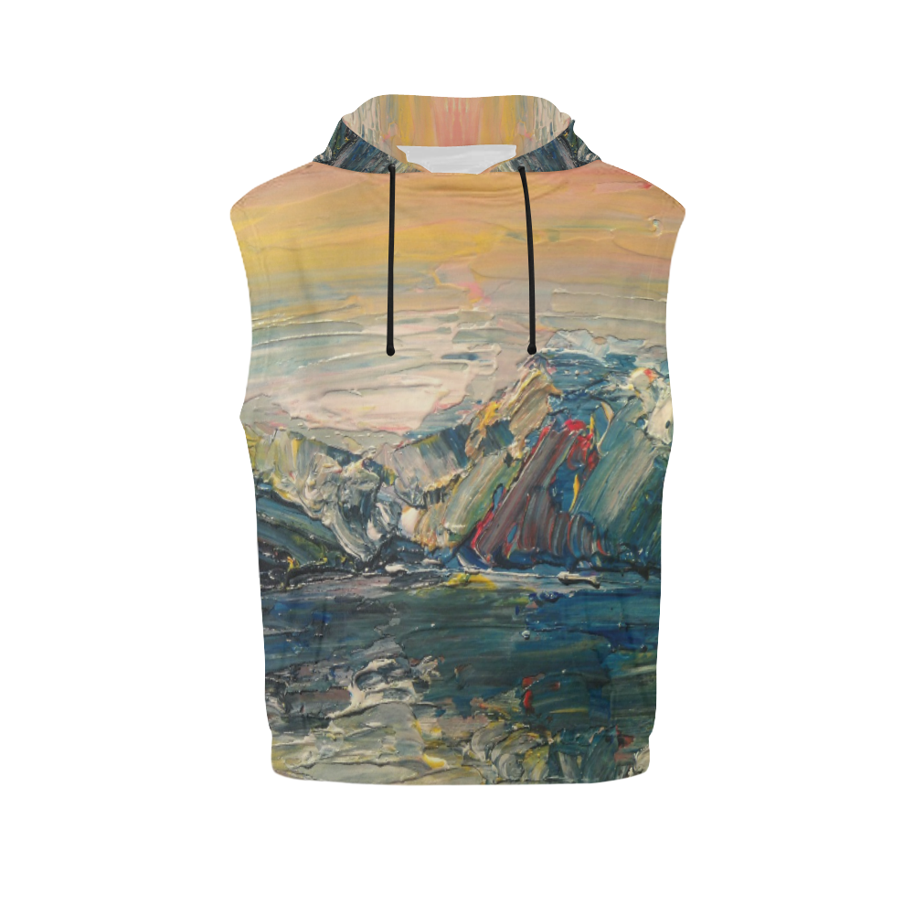 Mountains painting All Over Print Sleeveless Hoodie for Women (Model H15)