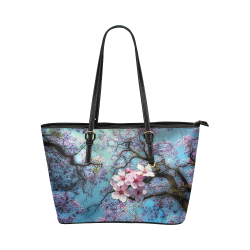 Cherry blossomL Leather Tote Bag/Large (Model 1651)