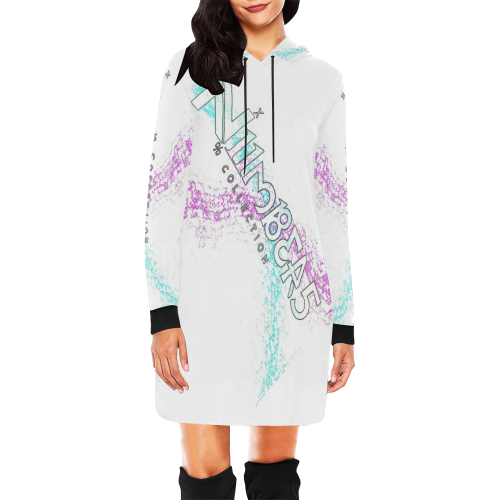 NUMBERS Collection White/Splash Teal/Pink All Over Print Hoodie Mini Dress (Model H27)