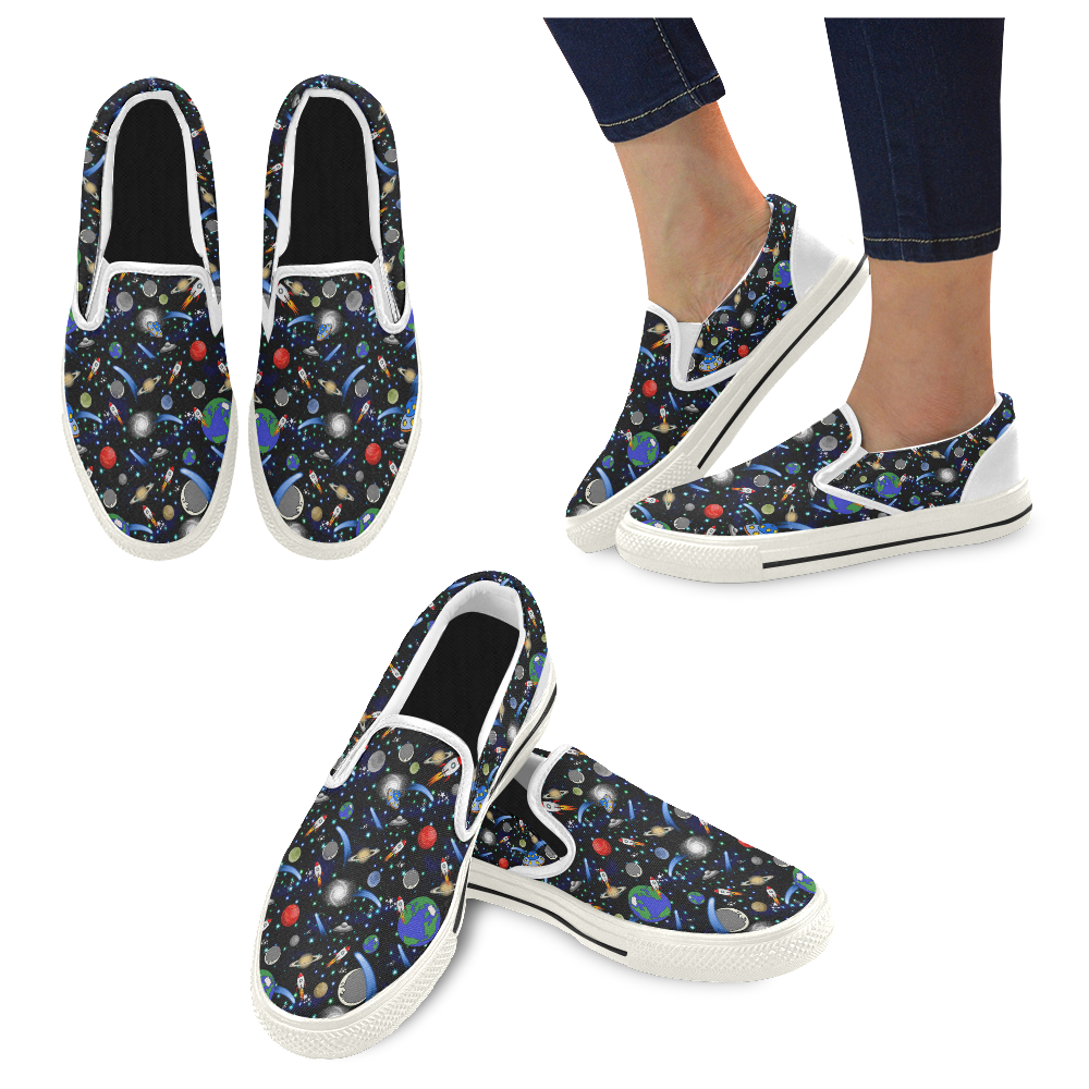 Galaxy Universe - Planets, Stars, Comets, Rockets Women's Slip-on Canvas Shoes/Large Size (Model 019)