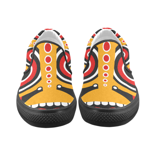 Red Yellow Tiki Tribal Slip-on Canvas Shoes for Men/Large Size (Model 019)