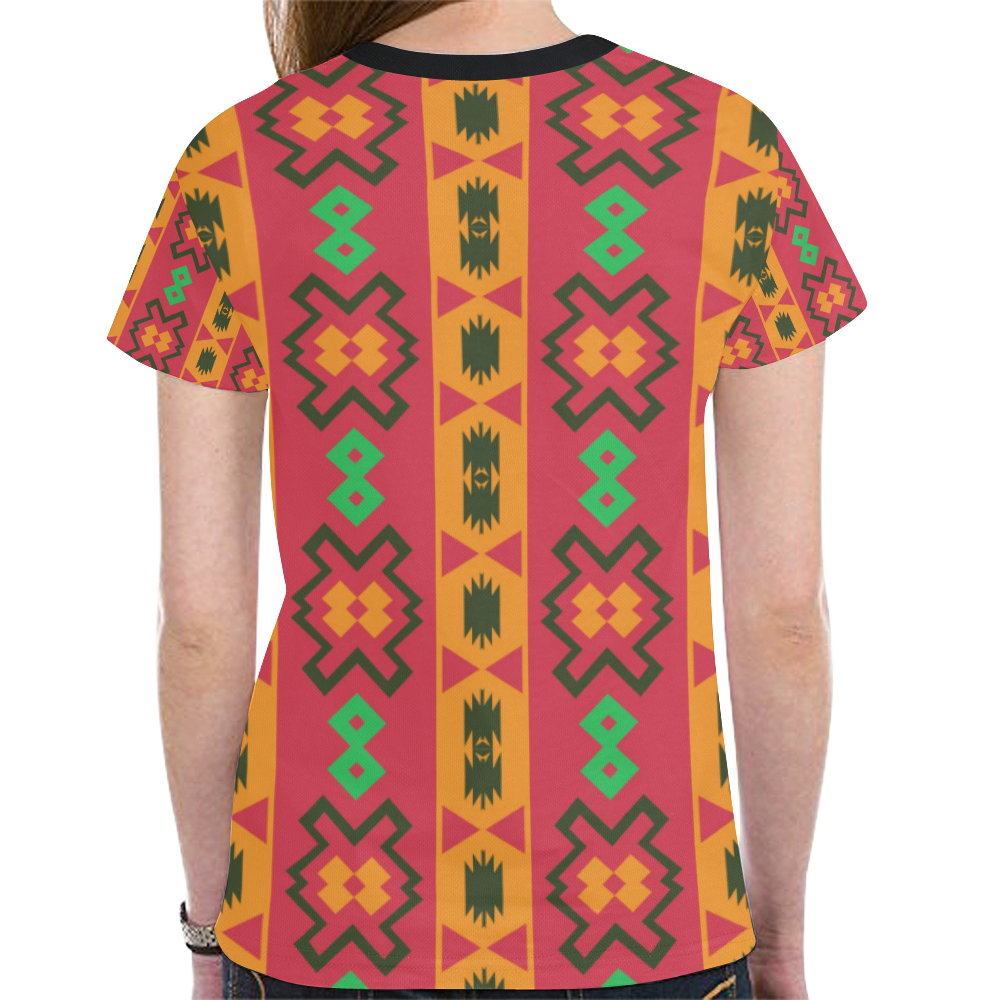 Tribal shapes in retro colors (2) New All Over Print T-shirt for Women (Model T45)